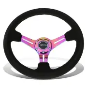 NRG Reinforced 35cm 3"Deep Neo Chrome Spoke Suede Steering Wheel w/Hron Button