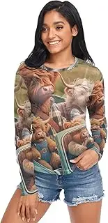 [RPLIFE] Highland Cattle Family Driving Car Mesh Long Sleeve, Sheer See Through Tops for Women S-XXL