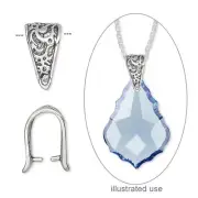Bail, ice-pick, antiqued sterling silver, 14x8mm fancy triangle, 9mm grip length