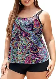 [LALAGEN] Womens Plus Size Tankini Swimsuit Two Piece Bathing Suits Swim Tank Top with Boy Short
