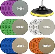 Water Grit Sandpaper 2000/3000/5000/7000/10000 and 5-inch Backing Pad Set, Wet Dry Electric Hook &Loop Sanding Disc with Pad, Grinding Abrasive Paper and Orbital Sander Polisher