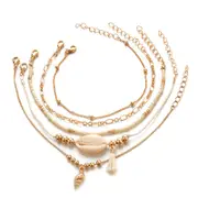 2 Sets Bohemian Multilayer Gold Bracelet Set Shell Conch Bead Chain Charm Bracelet for Women