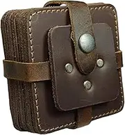 Hide & Drink, Thick Leather Vintage Squared Coasters W/Holder (8 Pack), Table Mats, Home & Office Accessories, Handmade Includes 101 Year Warranty :: Bourbon Brown