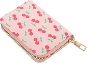 [DEARMAMY] Credit Card Holder Wallet for Women Compact Card Holder Zipper Small Wallet for Women Aesthetic Cherry Design