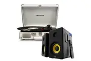 Crosley Cruiser Bluetooth Portable Turntable - White Sands + Bundled Majority D40X Bluetooth Speakers
