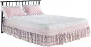 BBPM Pleated King Bed Skirt 15" Drop, Adjustable Elastic Bedskirt Easy Fit Wrinkle-Free Soft Cotton Box Pleated Dust Ruffle,Pink,Queen/150 * 200cm