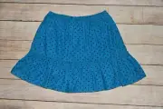NWT LANDS' END GIRL L 14 BLUE NAVY POLKA DOT TIERED ELASTIC WAIST CORDUROY SKIRT