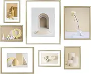 [Frametory] Aluminum Picture Frames Set of 7 - Gold Gallery Wall Kit - Displays One 11x14, Two 8x10, and Four 5x7 inch Photos for Home Decoration