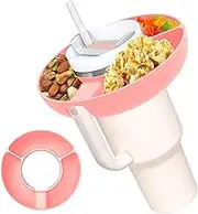 Snack Bowl for 40 oz Tumbler with Handle, 3 Compartments Tumbler Snack Tray, Food Grade Silicone Divided Cups Snack Platters for Chips Candy Popcorn (Pink)