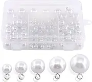 Swpeet 90Pcs 8mm 10mm 12mm 14mm 16mm White Pearl Bead Cap Half Ball Dome Metal Circle Hook Buttons Assortment Kit for Crafting Sewing Scarpbooking Scarf and Clothes