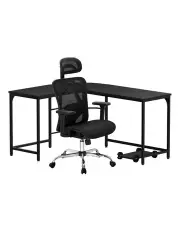 [Artiss] L-Shape Office Desk with Office Chair in Black