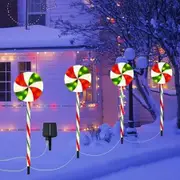 Solar Lollipop Path Lights Christmas 8 Flashing Modes Candy Cane Waterproof Indoor Outdoor Walkway Garden Decor Red White Green