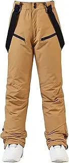 QIULAO Men's Women's Ski Trousers, Waterproof Windproof Warm Snow Trousers, Detachable Straps, Support Single Board Double Board, Outdoor Couple Trousers (Color : Braun, Size : X-Large)