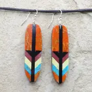 Santo Domingo-Native American-Large Multi-Stone FEATHER Earrings-Rudy Coriz