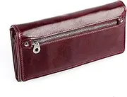 [Generic] Ladies' Wallet, Large Capacity Cowhide Hand-held Wallet, Oil Wax Leather Small Bag (Wine Red, One Size)