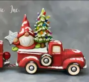 Clay Magic Unpainted Pickup Truck & Gnome w/Tree Insert & Light Ceramic Bisque