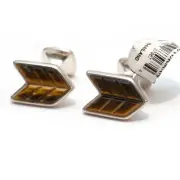 New David Yurman Men's Chevron Arrow Stone Cufflinks in Silver & Tiger's Eye