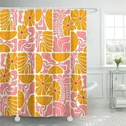 [DeeCabin] Boho Abstract Colorful Floral Shower Curtain, Vintage Retro Patchwork Orange Pink Flower Botanical Geometric Aesthetic Groovy Bathroom Decor Shower Curtain Set with 12 Hooks, 70X70IN