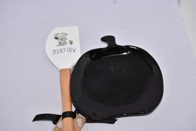 RAE DUNN Halloween Spooky Crew Snoopy & Woodstock Spatula w/ Pumpkin Spoon Rest
