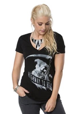 Metal Mulisha Ladies Highway To Hell Relaxed V-neck Tee Size S