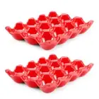 Ceramic Egg Tray 12 + 12 Cups Egg Holder Container for Refrigerator (Red)