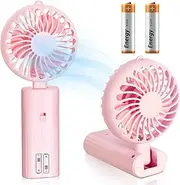 Censen 2 Pieces Portable Fan Small Hand Desk Fan AA Battery Powered Operated Handheld Fan, Mini Fan Foldable Desktop Fans for Cooling Travel Office Bedroom Home (Pink)