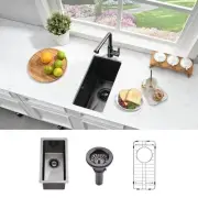 10 Inch Black Undermount Bar Sink- Bokaiya 10x18 Small Wet Bar Sink Black Sta...
