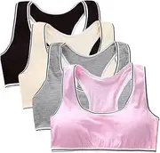 [Surakey] Seamless Girls Racerback Sports Bra - Pack of 4 - Big Girls' Cotton Built-Up Stretch Sports Bra for Aged 8-15