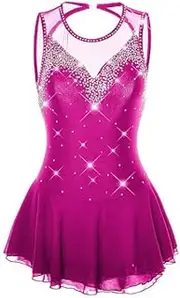 [JRUIA] Girls' Ice Roller Skating Competition Dress Simple Generous Gymnastics Figure Skating Skirt for Women Rhinestone