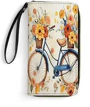 [BFGWK] Large Wallet Novelty Flower Bicycle Printing Long Wallet With Zipper Leather Wallet Suitable For Both Men And Women, style, 19.7x10.5cm