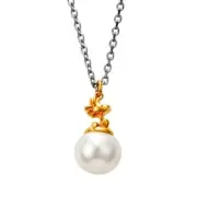 White Clover Snoopy PEANUTS Woodstock Necklace 925 Freshwater Pearl