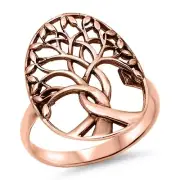 Tree of Life Ring Genuine Sterling Silver 925 Rose Gold Plated 22 mm Sizes 4-12