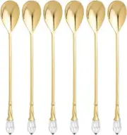 Tea Spoons with a Clear Crystal Jeweled Tip Set of 6 Gold Plated Flatware New