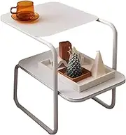 Double Layer Design Bedroom Bedside Table, Iron Durable Coffee Table, Installation-Free Design(White Color)