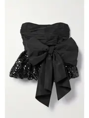 [LOVESHACKFANCY] LOVESHACKFANCY - Jardena Bow-embellished Ruched Taffeta And Sequined Crepe Top - Black - US0 US 0 Black