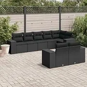 8 Piece Garden Sofa Set with Cushions, Patio Outdoor Furniture Sets, Conversation, Balcony, Chair, and Garden - Black Poly Rattan