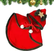 Christmas Cat Cape, Dog Soft Thick Christmas Cloak, Pets Hooded Cloak Winter Outwear with Stars Bow Hat for Small Dogs Cats, Pet Holiday Apparel for Winter, Dog Winter Cloak, Small Dog Christmas Cape