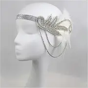 Feather Headband 1920s Headband Black Feather Bridal Great Gatsby 20s Gangster Flapper Headpiece White Feather Headband (Size : DX9014)