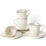 Ocean Espresso Cups with Saucers Set of 4, 3.34oz Espresso Cup Set, Coffee Mu...