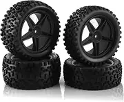 4PCS 1/10 RC Off Road Car Tires 12mm Hex Wheels and 87mm Rubber Buggy Tyres for 1:10 Scale Off-Road Car Tamiya HSP 94107 94166 94106 94155 (Black)