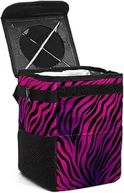 Car Trash Can with Lid,Bag Hanging Storage Pockets Leak-Proof,Portable Garbage Bin,Animal Zebra Purple Stripes