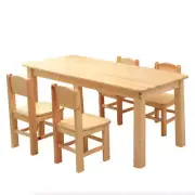 120x60cm Kids Children Playing Nursing Study Desk Wooden Table & 4 Wooden Chairs