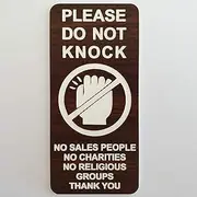 Please Do Not Knock No Sales People No Religious Groups No Charities Sign 5cm x 12.5cm 30 Colours (English Walnut/White Text)