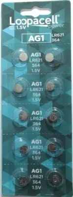 10 AG1 LR621 SR621SW Alkaline Button Cell Batteries By LOOPACELL