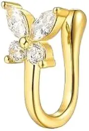[Hemasa] 2Pcs 18K Gold Plated Stainless Stee Cubic Zirconia Butterfly Cuff Earrings For Girls/Women, 220mm, Stainless Steel
