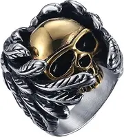 [UMtrade] Punk Vintage Stainless Steel Gothic Wing Skull Men's Ring Silver Gold Black