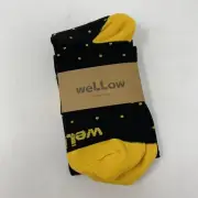 Wellow Bamboo Compression Socks L XL Black Yellow Dots Knee Length 18-25 mmHg