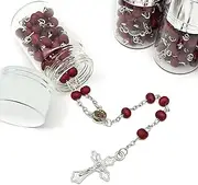12 Pcs Baptism Our Lady of Guadalupe & St. Jude Judas Saint & Baby Angel Scented Wood Rosaries In Glass Jar Bottle Silver Recuerdos de Bautizo First Communion Birthday Party Favor For Boy Girl (Lady of Guadalupe Red)