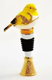 Jeweled Goldfinch Bird Trinket Box & Bottle Stopper. Made with Swarovski Crystal