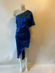 NWT Aidan By Aidan Mattox Cobalt Blue Plus Size One Shoulder Gown Crepe Dress 20
